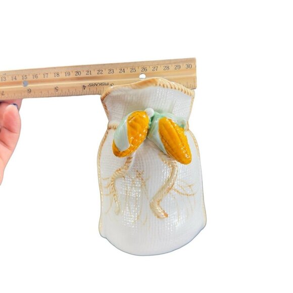 Whimsical Ceramic Paperback Sack Shaped Vase With Yellow Corn On Top Porcelain - Picture 5 of 13